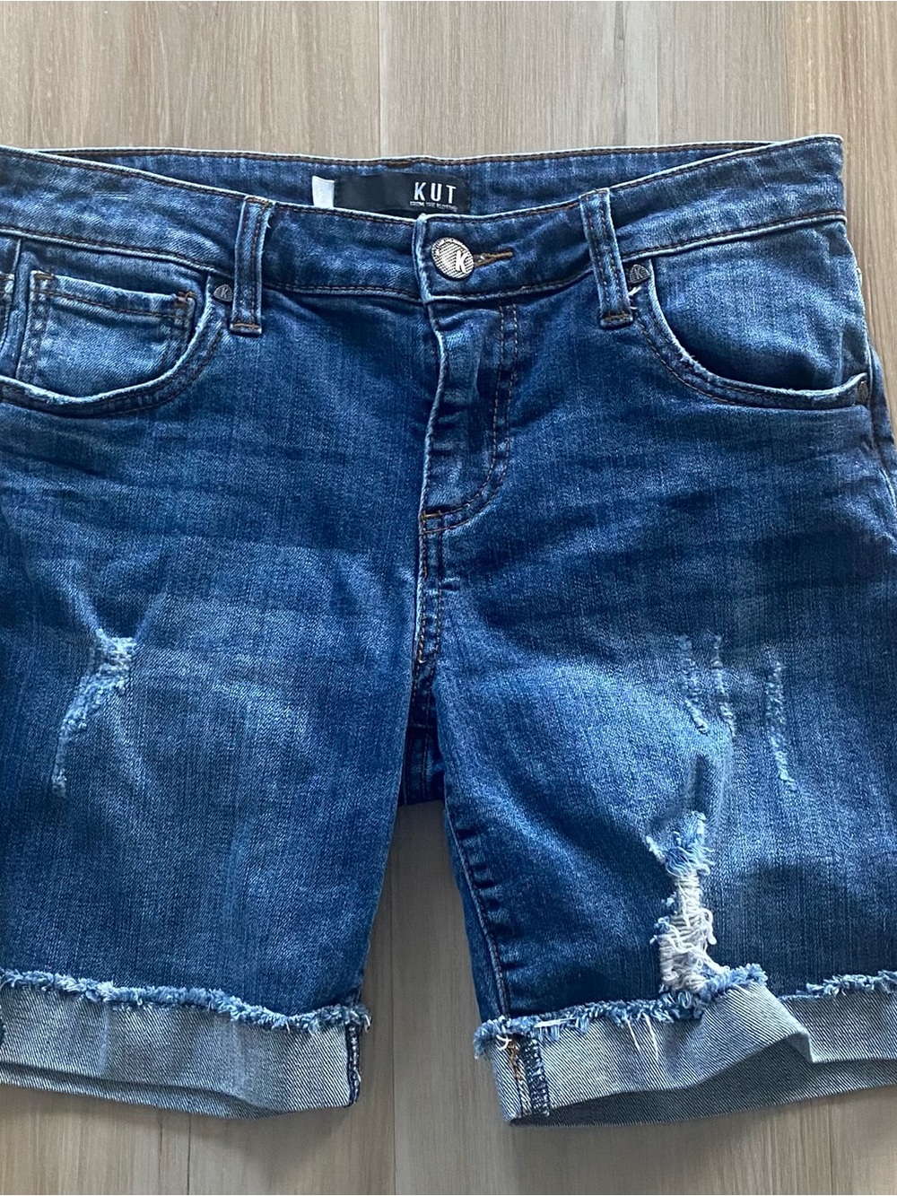 Kut from the Kloth Dark Blue Distressed Denim Shorts
